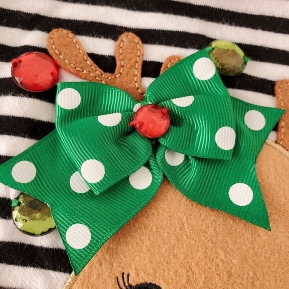 Bonnie Baby Christmas Dress Jewel Reindeer Applique Ruffled Multicolor Girl 12M - Picture 5 of 8